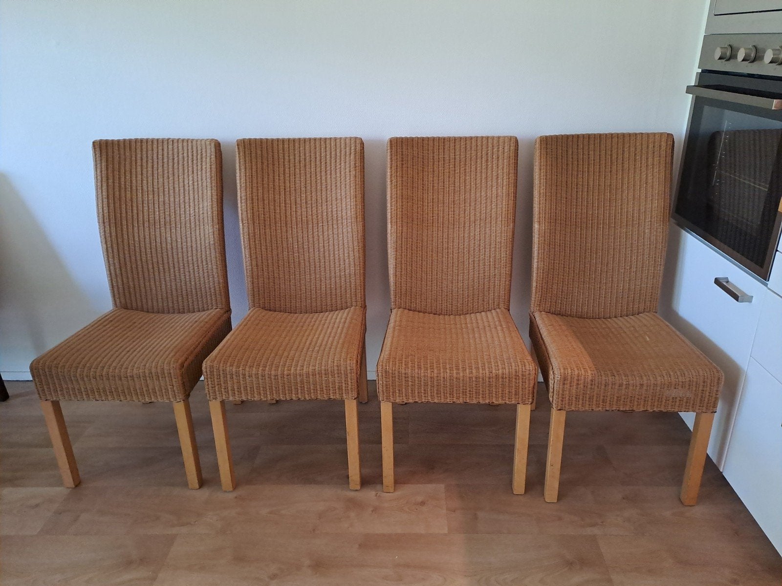 4 rotan stoelen met houten poten, Ophalen, Gebruikt, Bruin, Landelijk, Natuurlijk