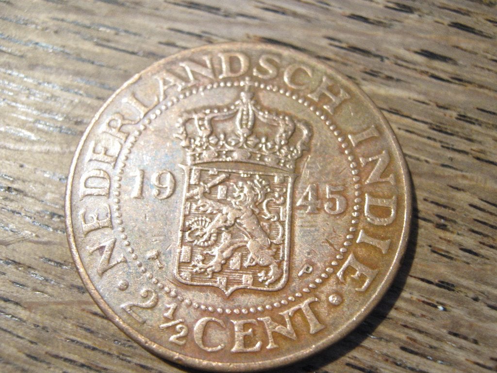 Bevrijd Nederlands Indie 2 1/2 Cent 1945p, WW2 #82, Postzegels en Munten, Munten | Nederland, Losse munt, Overige waardes, Koningin Wilhelmina