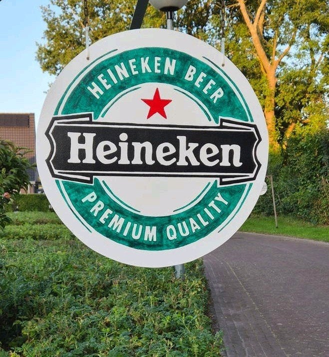 Handbeschilderd Heineken reclamebord - 59 cm, Ophalen, Zo goed als nieuw, Reclamebord