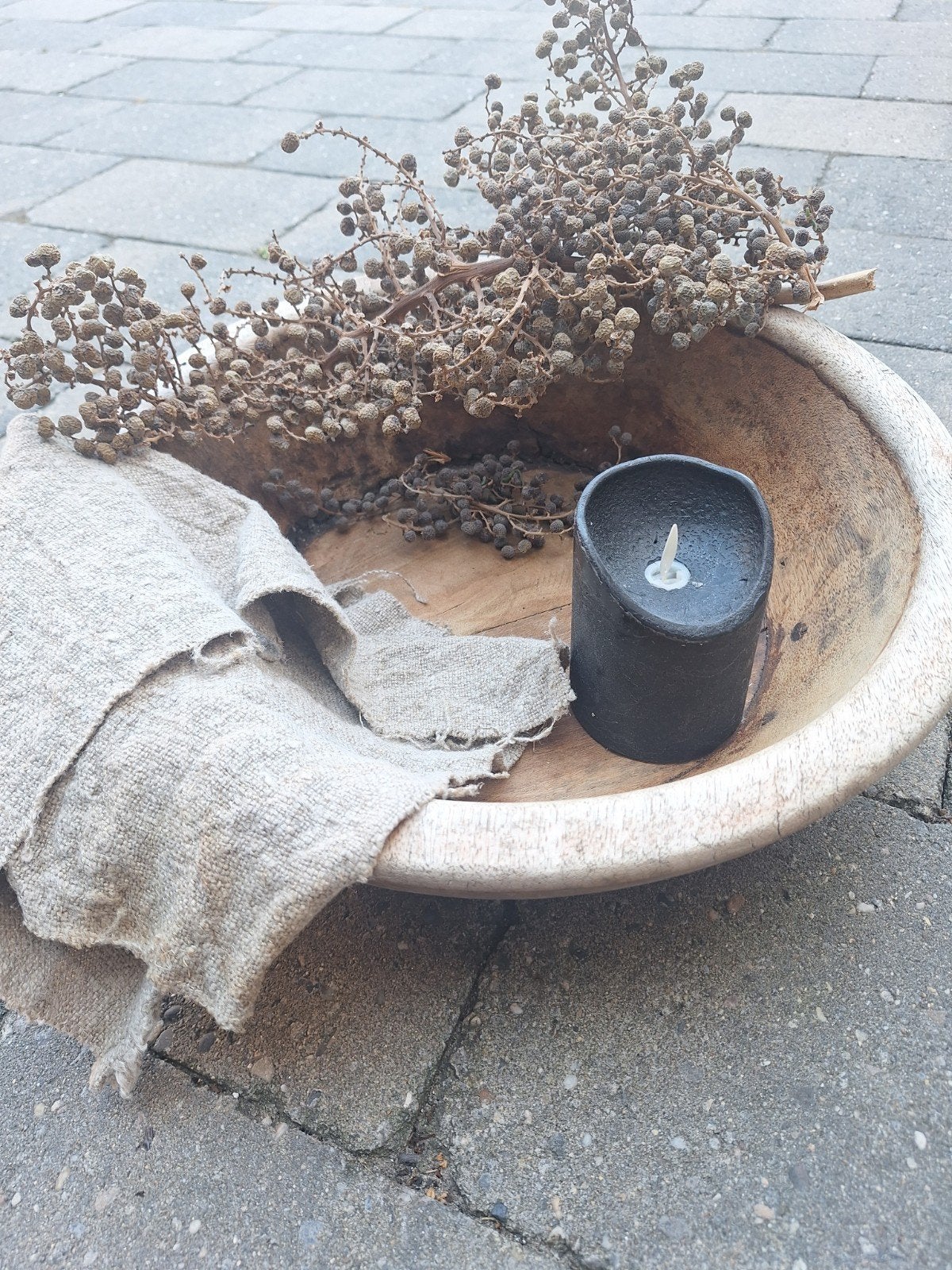 Decoratieve Olijfbak Hout - Landelijke Stijl - 38cm, Ophalen of Verzenden