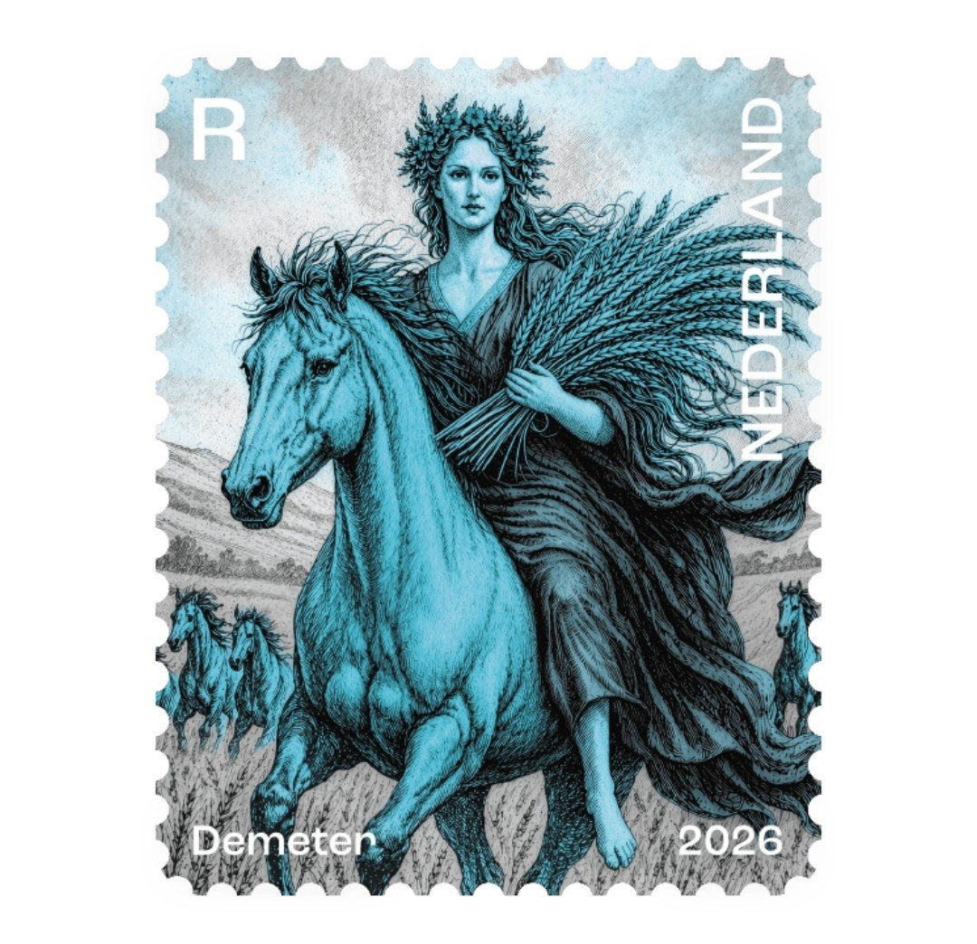 PostNL crypto stamps Demeter 1x Blauw - 1x Groen - 2x Zwart, Verzenden, Na 1940, Postfris