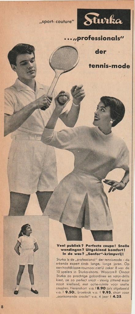 Retro reclame 1955 Sturka tennis mode dames heren kinderen, Verzenden, Overige typen