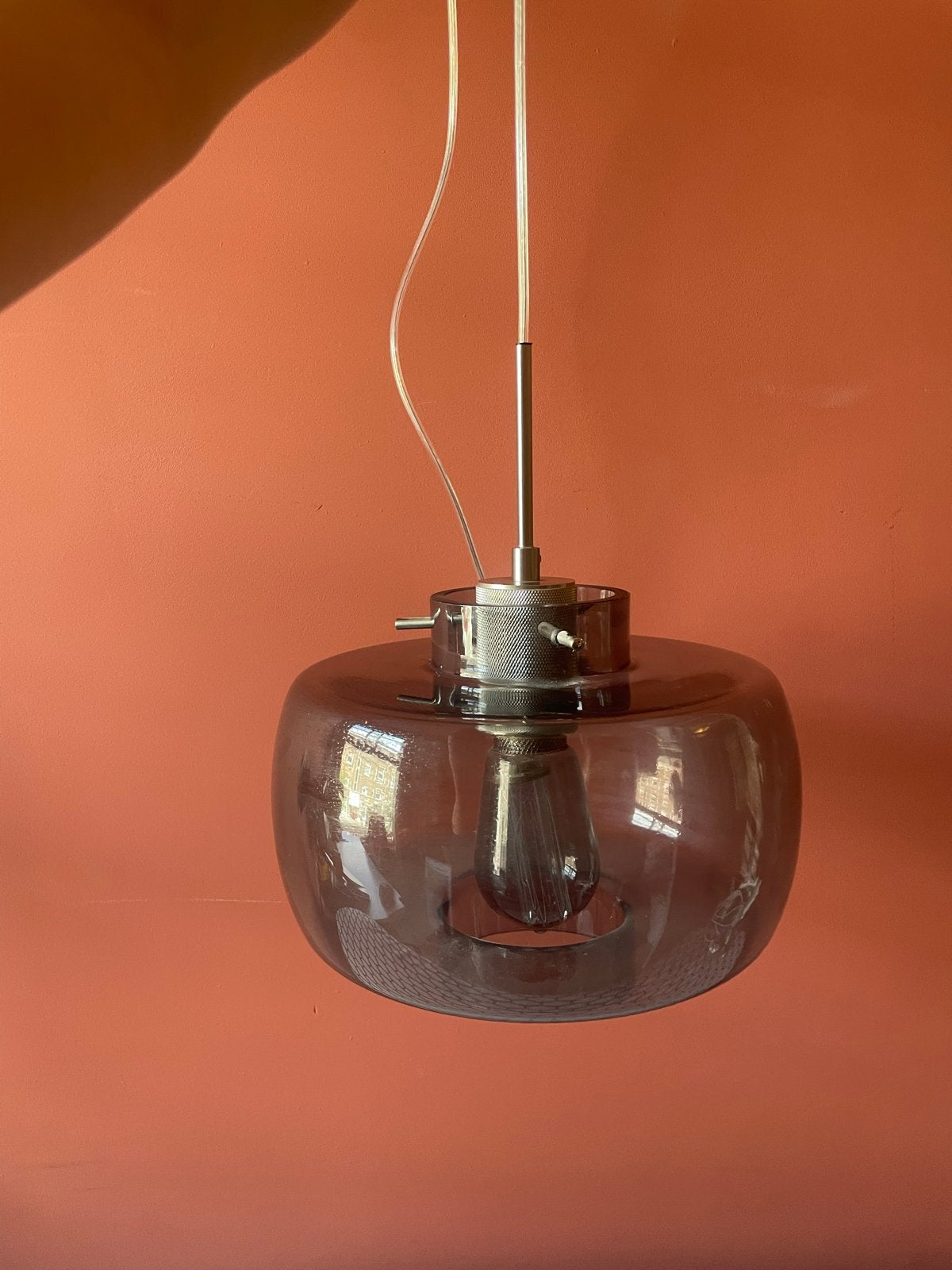 Steinhauer hanglamp van rookglas, Huis en Inrichting, Lampen | Hanglampen, Ophalen, Zo goed als nieuw, Glas, E27 (groot)