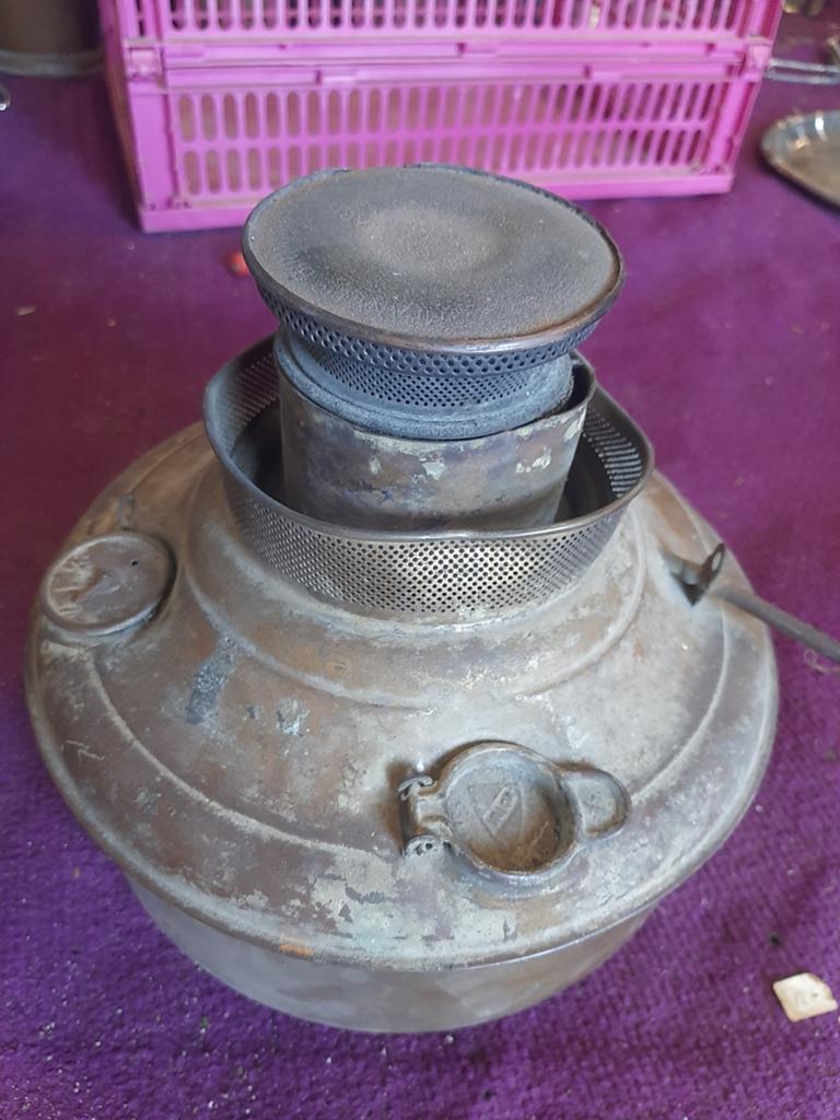 Antieke koperen /bronzen olielamp, Antiek en Kunst, Ophalen