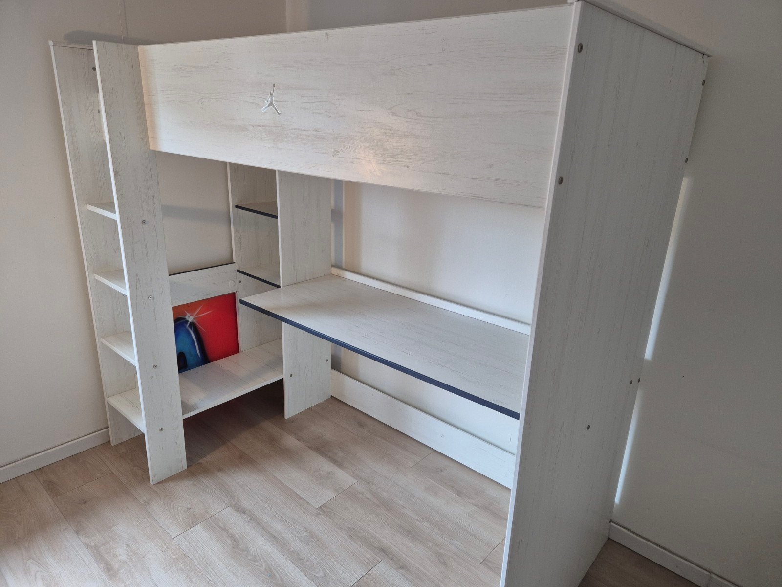 Hoogslaper met bureau (voor jongen blauw of meisje roze), Ophalen, Gebruikt, Eenpersoons, 200 cm