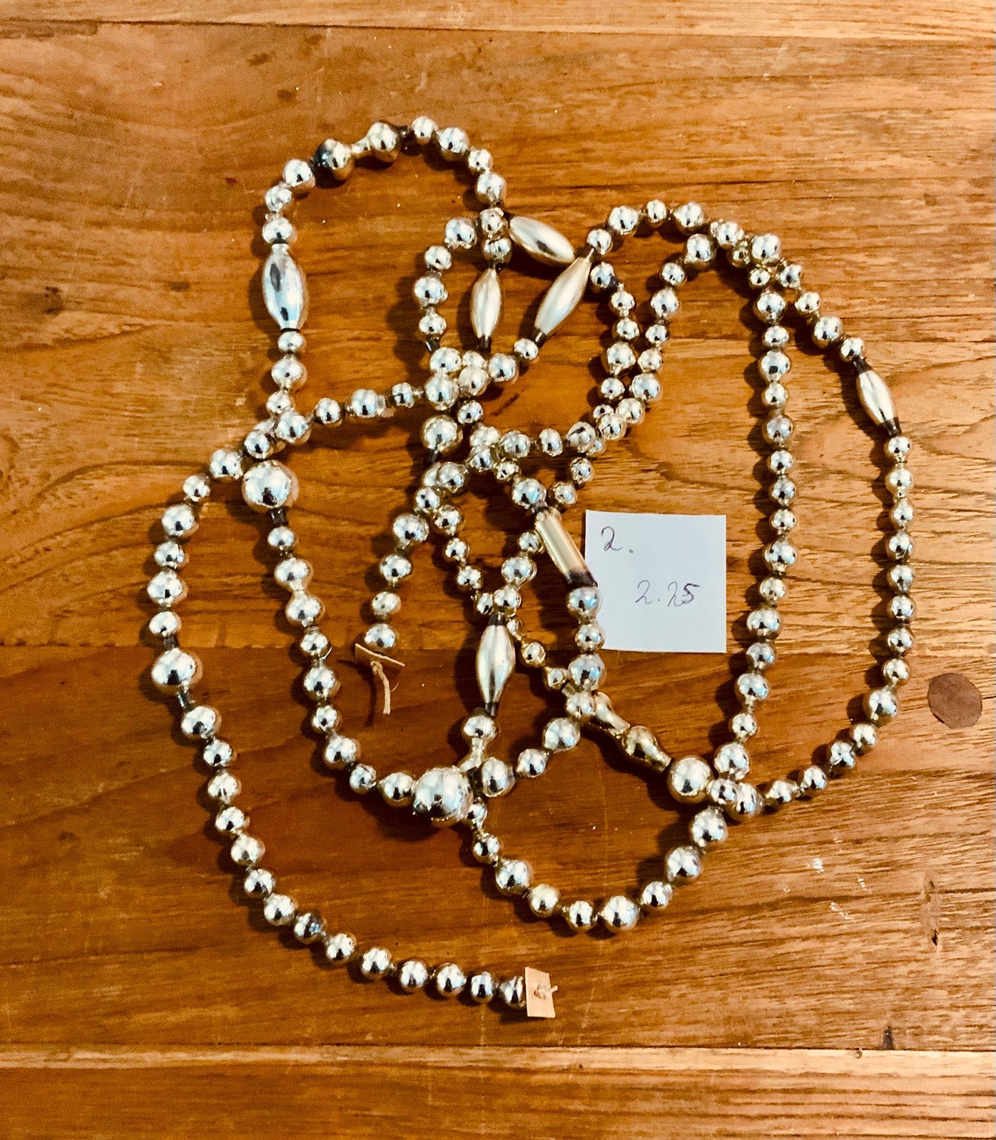 Brocantie antieke kerstslinger zilver kwikglas 2.25 m, Diversen, Kerst, Ophalen of Verzenden, Zo goed als nieuw