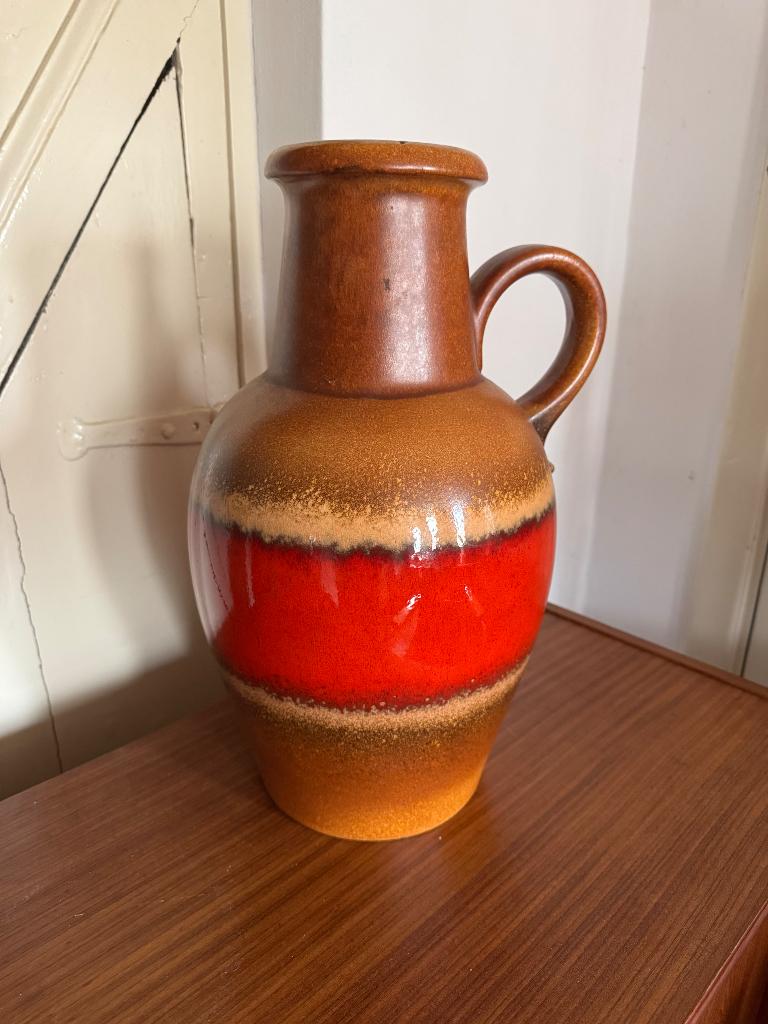 Vintage West Germany vaas groot bruin rood Scheurich, Ophalen