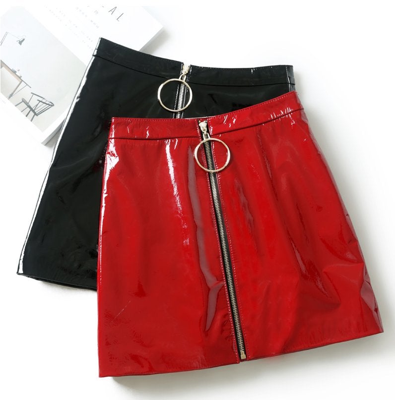 Rode zwarte lak rok (dames vrouwen wetlook leren glimmende), Kleding | Dames, Maat 38/40 (M), Overige kleuren, Verzenden, Nieuw