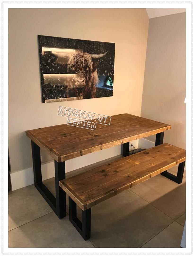 Robuuste Eettafel Industrieel Tafel Eetkamertafel Bureau, Huis en Inrichting, Verzenden, Nieuw, Eikenhout, Industrieel Hout Robuust Landelijk Staal