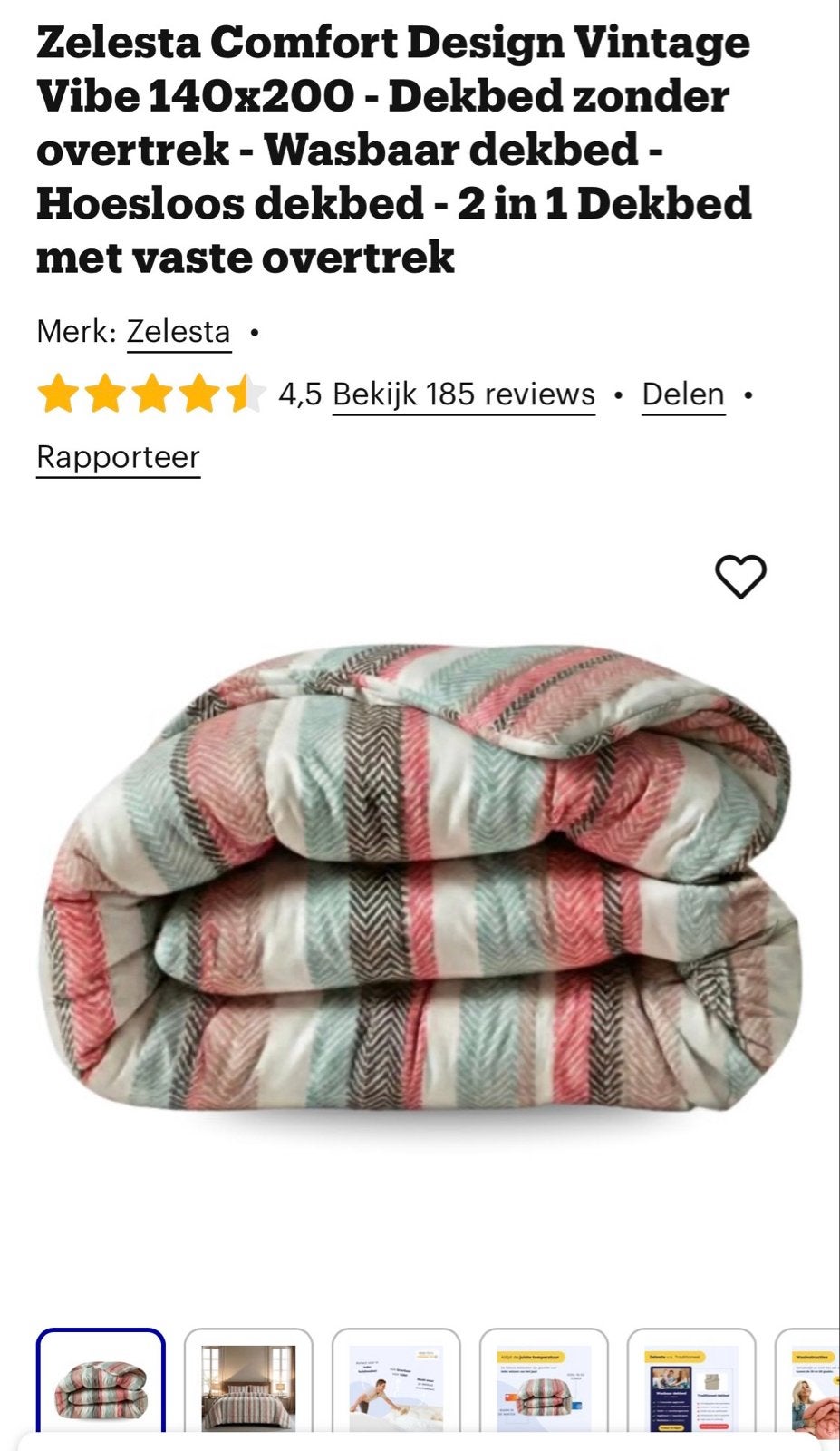 Zelesta Vintage Vibe Dekbed 140x200 - Hoesloos & Wasbaar, Ophalen, Eenpersoons, Meerkleurig, Nieuw