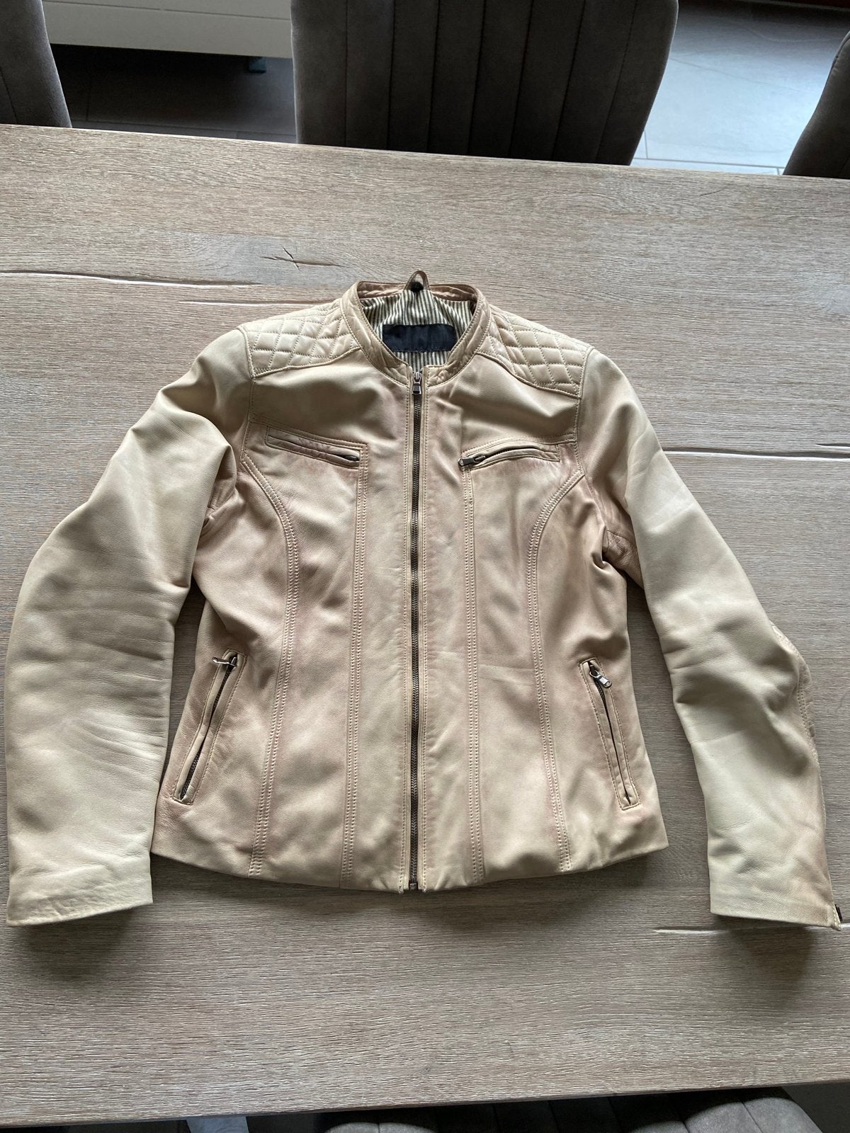 Carlo Sacchi Leren Jas - Beige maat 42, Ophalen of Verzenden, Zo goed als nieuw, Maat 38/40 (M), Beige