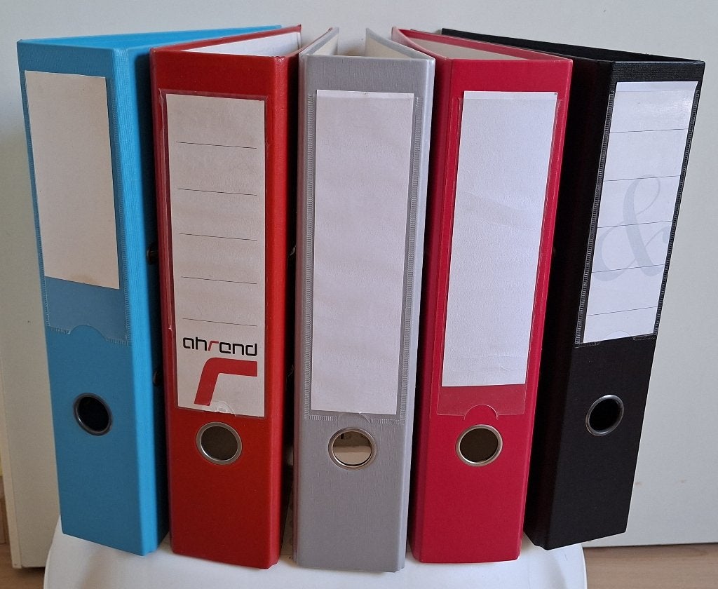 5 Ordners met ieder 25 insteekhoezen. Ze zijn in goede staat, Ophalen of Verzenden, Gebruikt