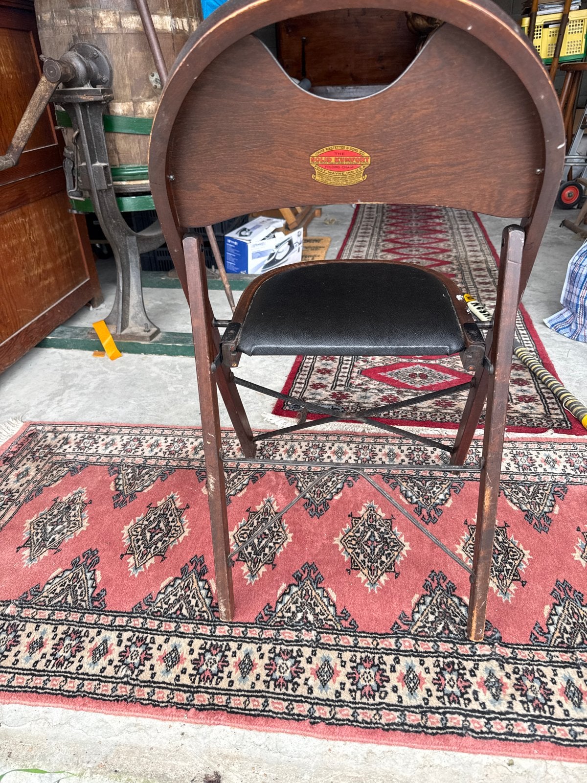 Vintage opvouwbare stoel met leren zitting, Ophalen of Verzenden