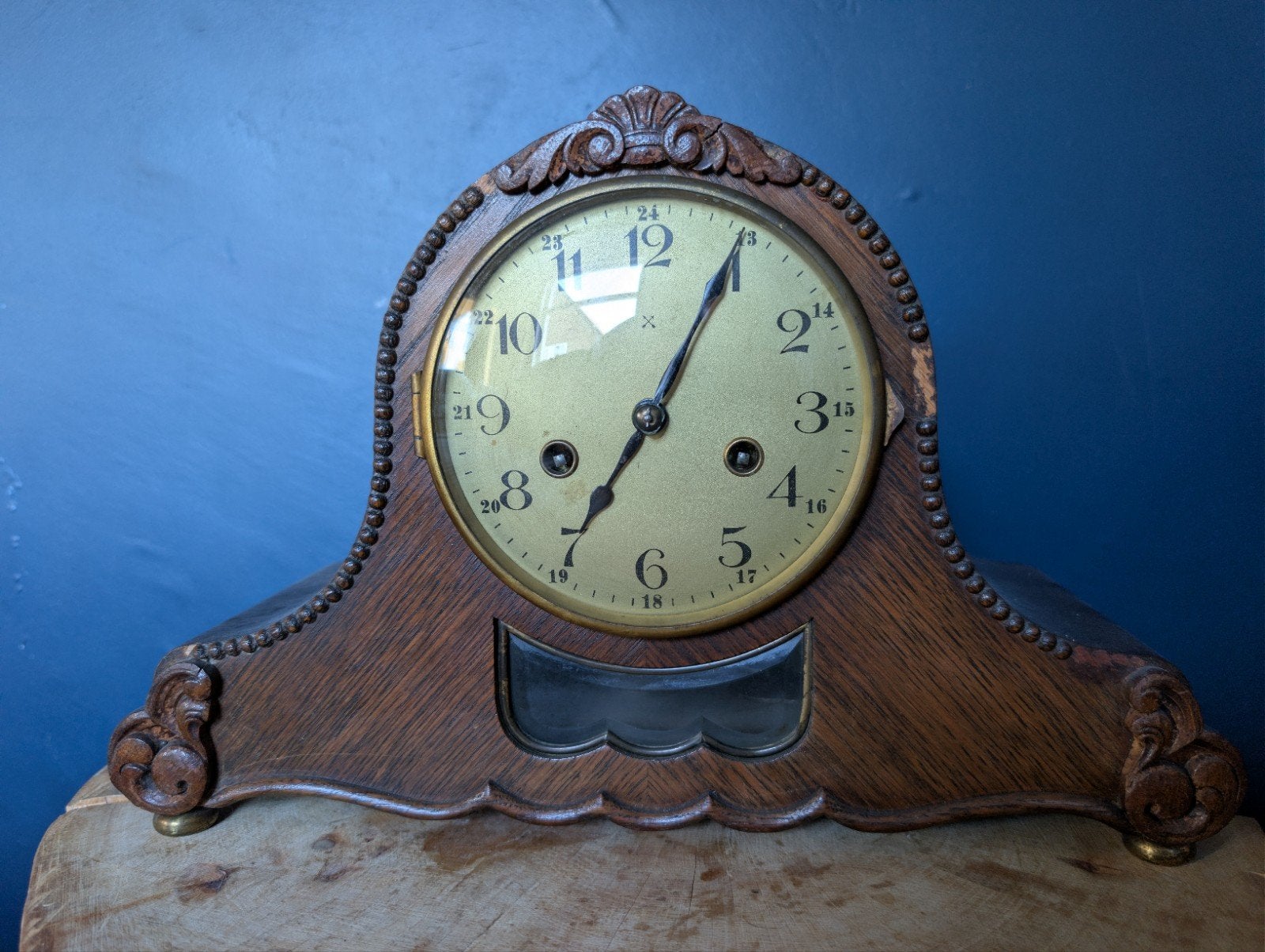 Antieke houten pendule / schouwklok – Napoleonshoed – 24-uur, Antiek en Kunst, Ophalen