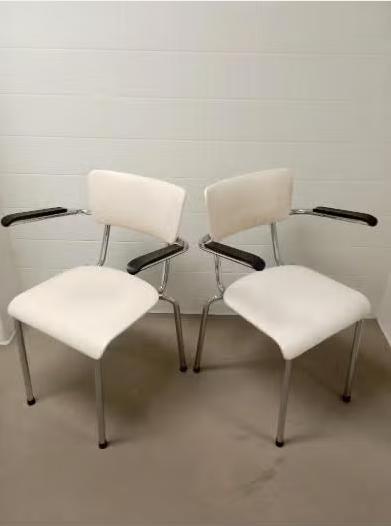 2 vintage design stoelen, waarschijnlijk Gispen, Huis en Inrichting, Stoelen, Ophalen, Gebruikt, Twee, Wit