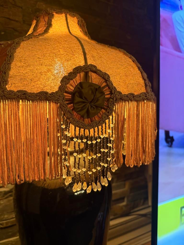 Vintage Tafellamp met Franjes en Kralen - Klassieke Stijl, Ophalen, Zo goed als nieuw