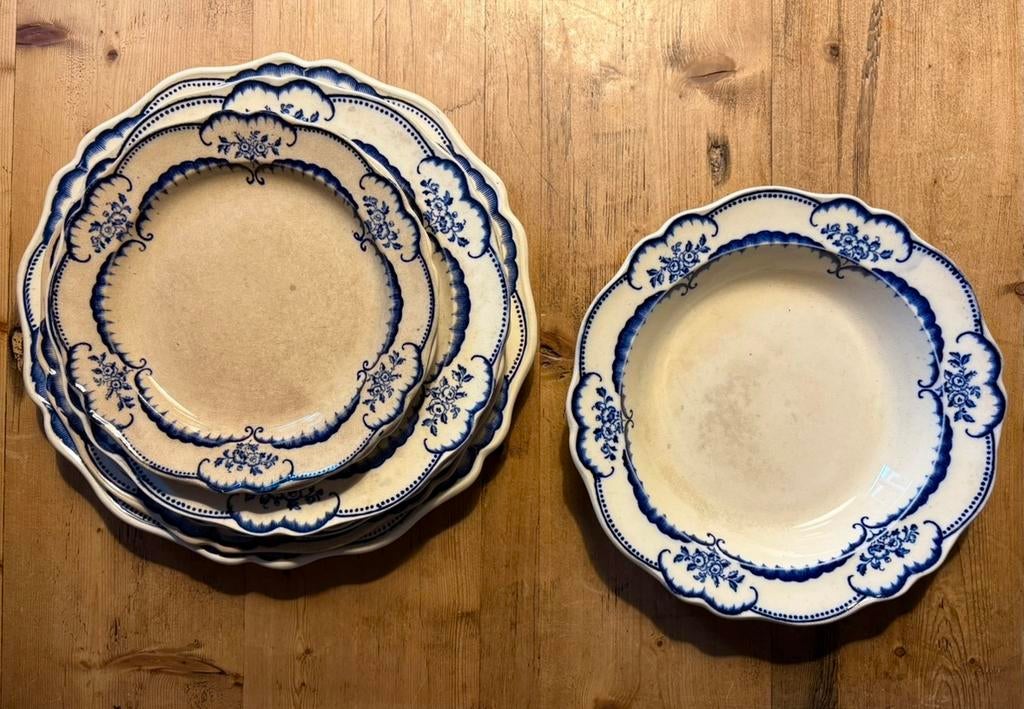 Wedgwood Grass Edge 9 stuks antieke borden met blauw, Ophalen