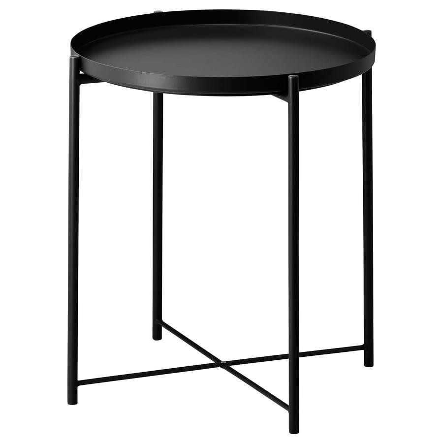IKEA GLADOM Salontafel met dienblad, zwart, 45x53 cm, Ophalen, Minder dan 50 cm, 50 tot 75 cm, Rond