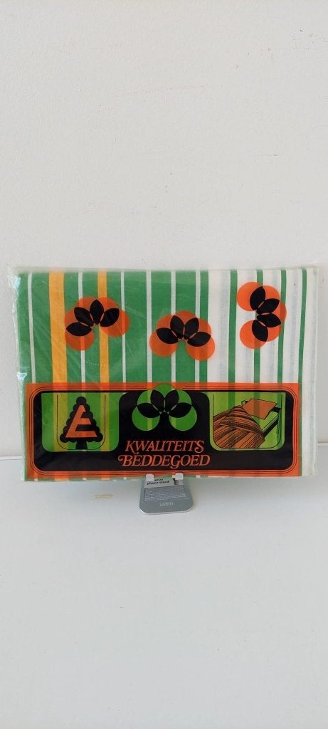 Retro jaren 70 laken  NOS Bedden goed groen oranje, Eu, Eenpersoons, Eu, Beddengoedset