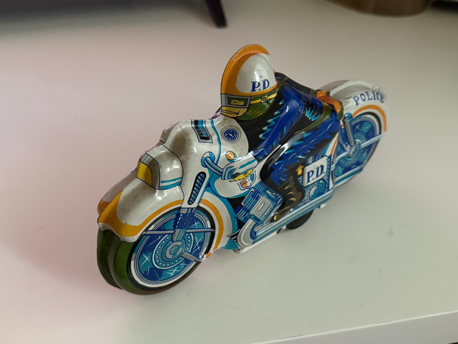 Tin Litho - Politie Motor - Schaal 1:10, Verzenden, Zo goed als nieuw, 1:9 t/m 1:12, Motor