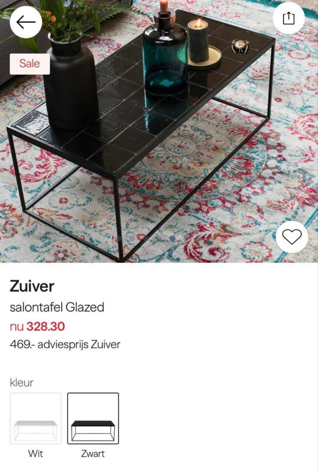 Zuiver Salontafel Glazed - Zwart met Tegels, Ophalen, Zo goed als nieuw, Metaal