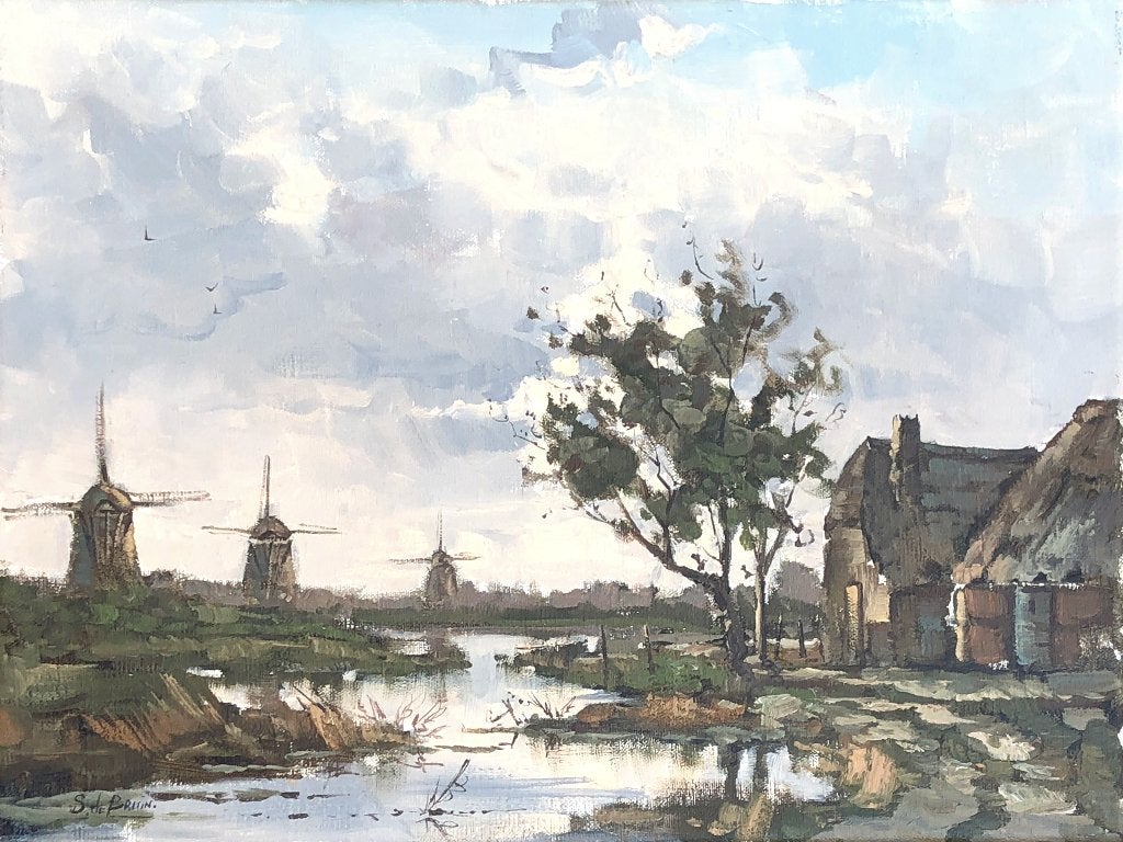 S. de Bruin Schilderij (olieverf) op doek 'Polderlandschap.', Ophalen of Verzenden