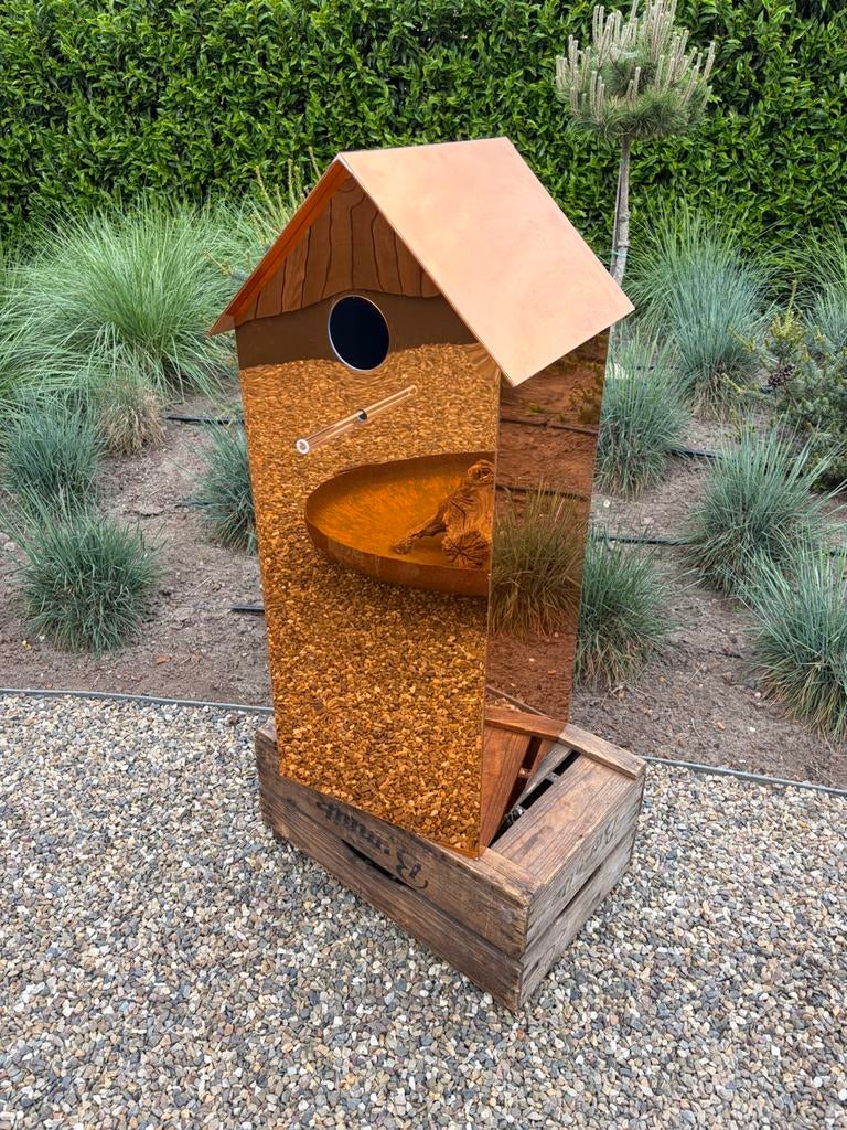 Zeer groot 90 cm vogelhuis decoratie koperkleur kunststof, Tuin en Terras, Vogelhuisjes en Vogelbaden, Ophalen, Zo goed als nieuw