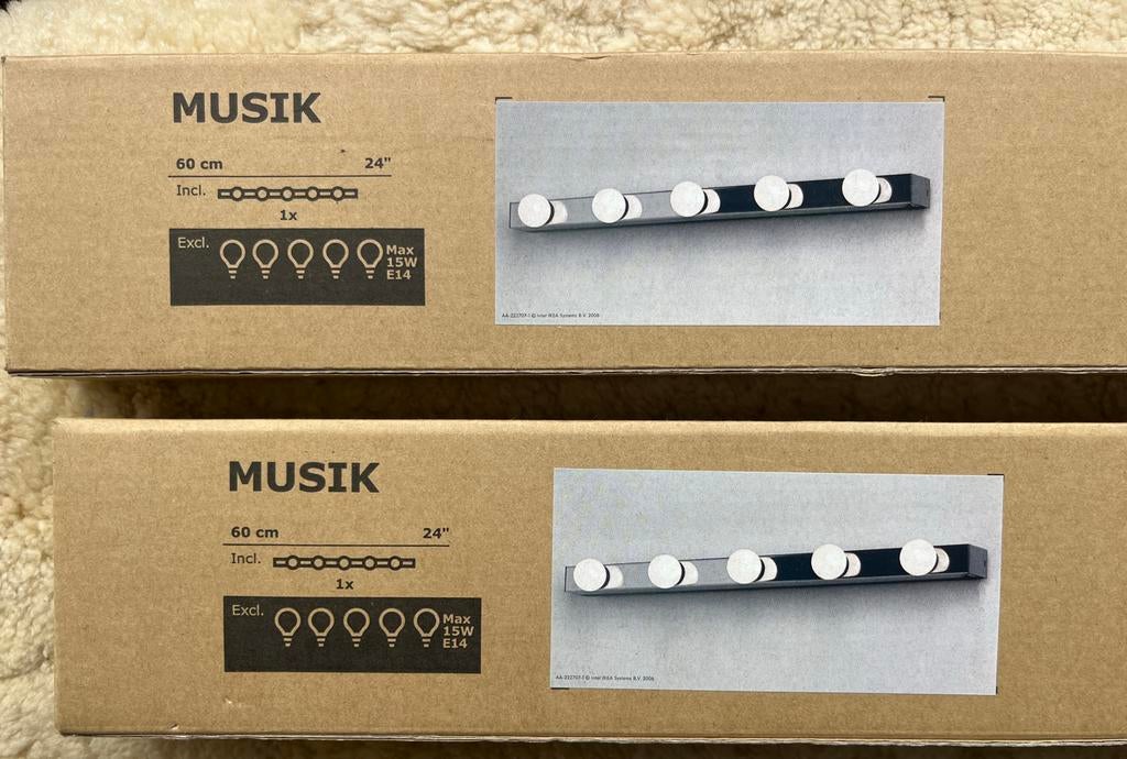 2x IKEA MUSIK LED wandlampen, 60cm, nieuw in doos, Huis en Inrichting, Lampen | Wandlampen, Ophalen of Verzenden, Nieuw