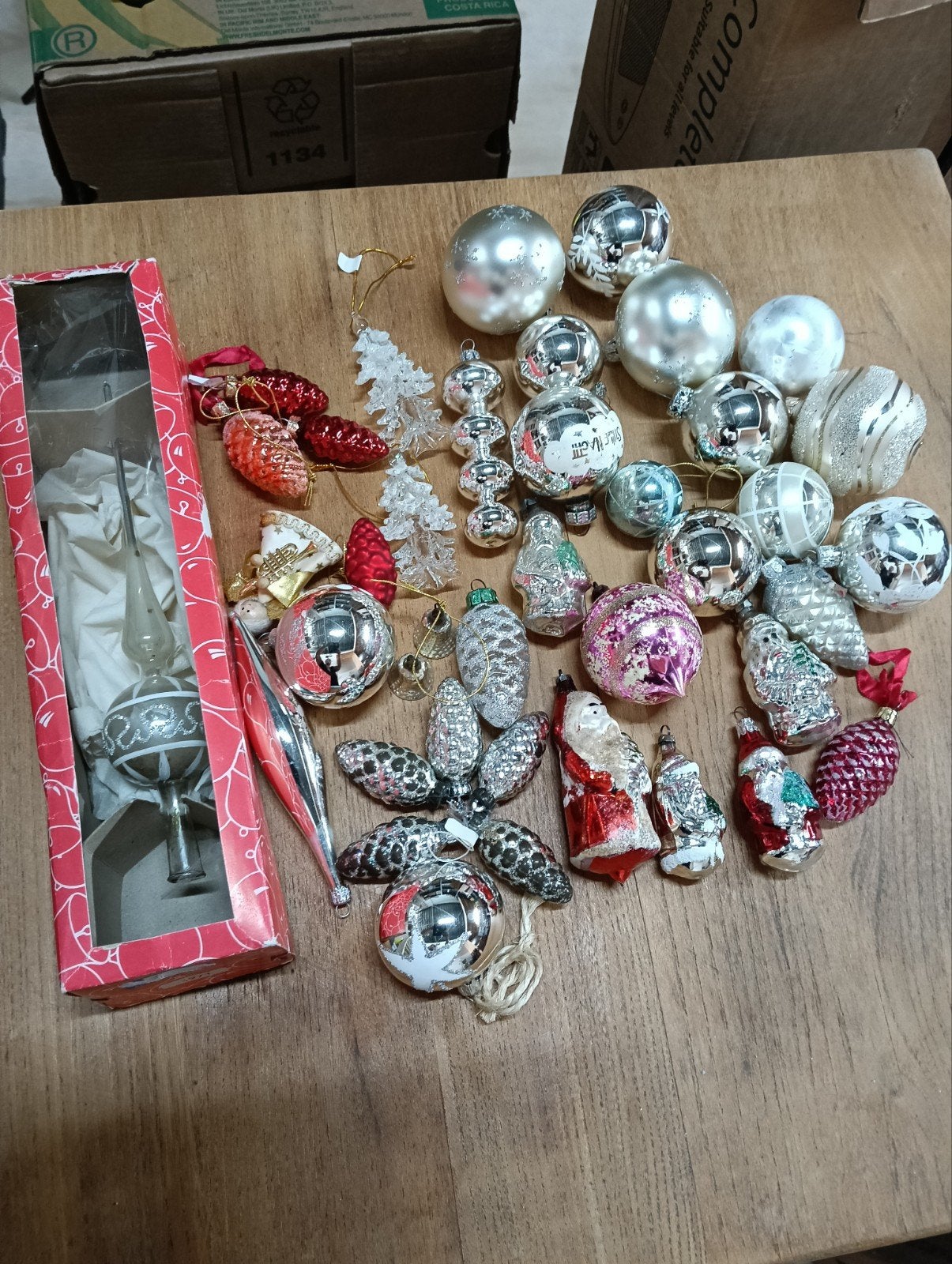 lotje kerstballen en piek vintage retro, Ophalen of Verzenden, Geen, Geen, Geen