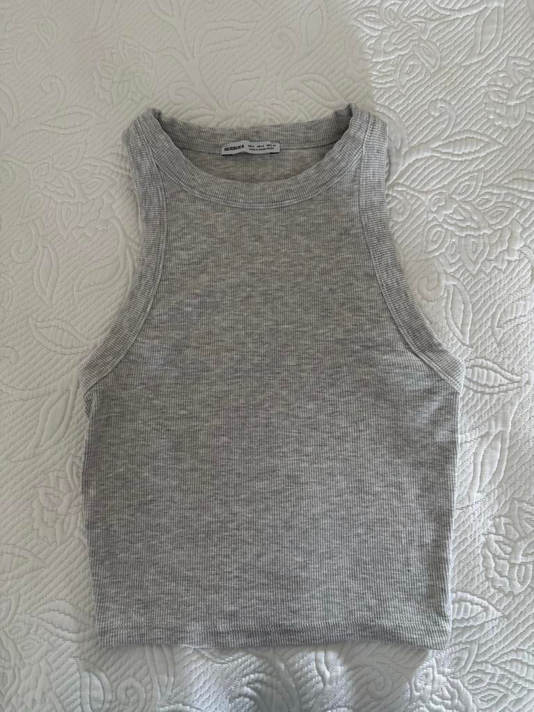 Bershka lichtgrijs chiné topje maat S, Ophalen of Verzenden, Zo goed als nieuw, Grijs, Maat 36 (S)