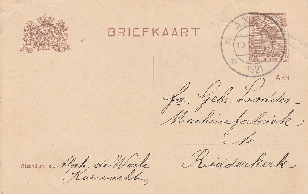 KOEWACHT 1921 Alph WAELE schipper over betaling arbeidsloon, Verzamelen, Ansichtkaarten | Nederland, Verzenden, 1920 tot 1940