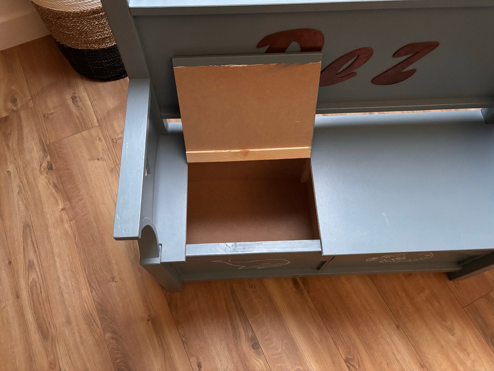 Kinderbankje met opbergruimte - Grijsblauw, Ophalen, Gebruikt, Stoel