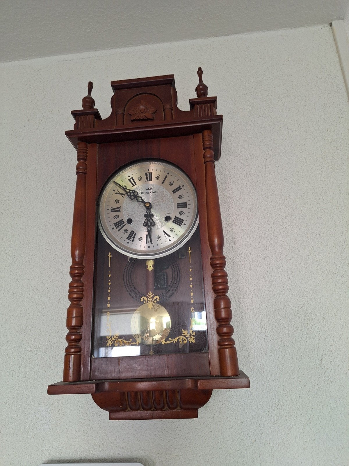 Antieke wandklok met slinger - Houten Regulator, Ophalen