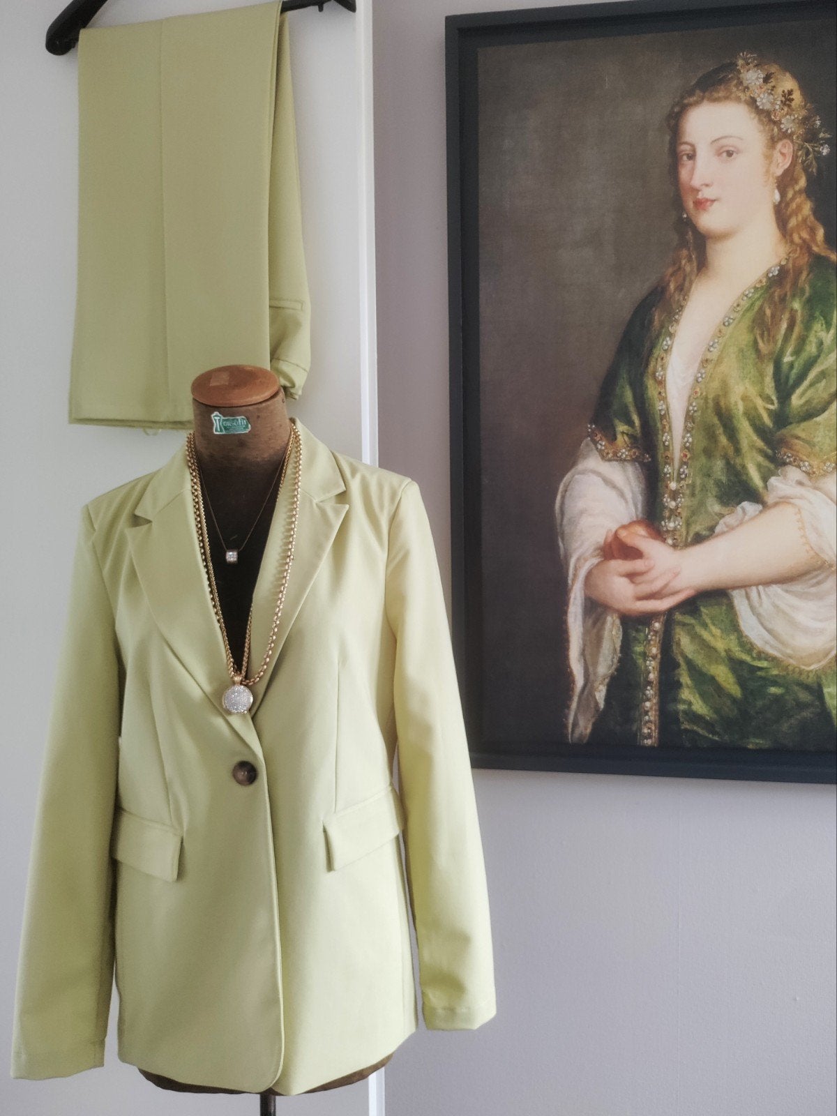 Dames BLAZER en BROEK / PAK / KOSTUUM - 40, Ophalen of Verzenden, Zo goed als nieuw, Groen