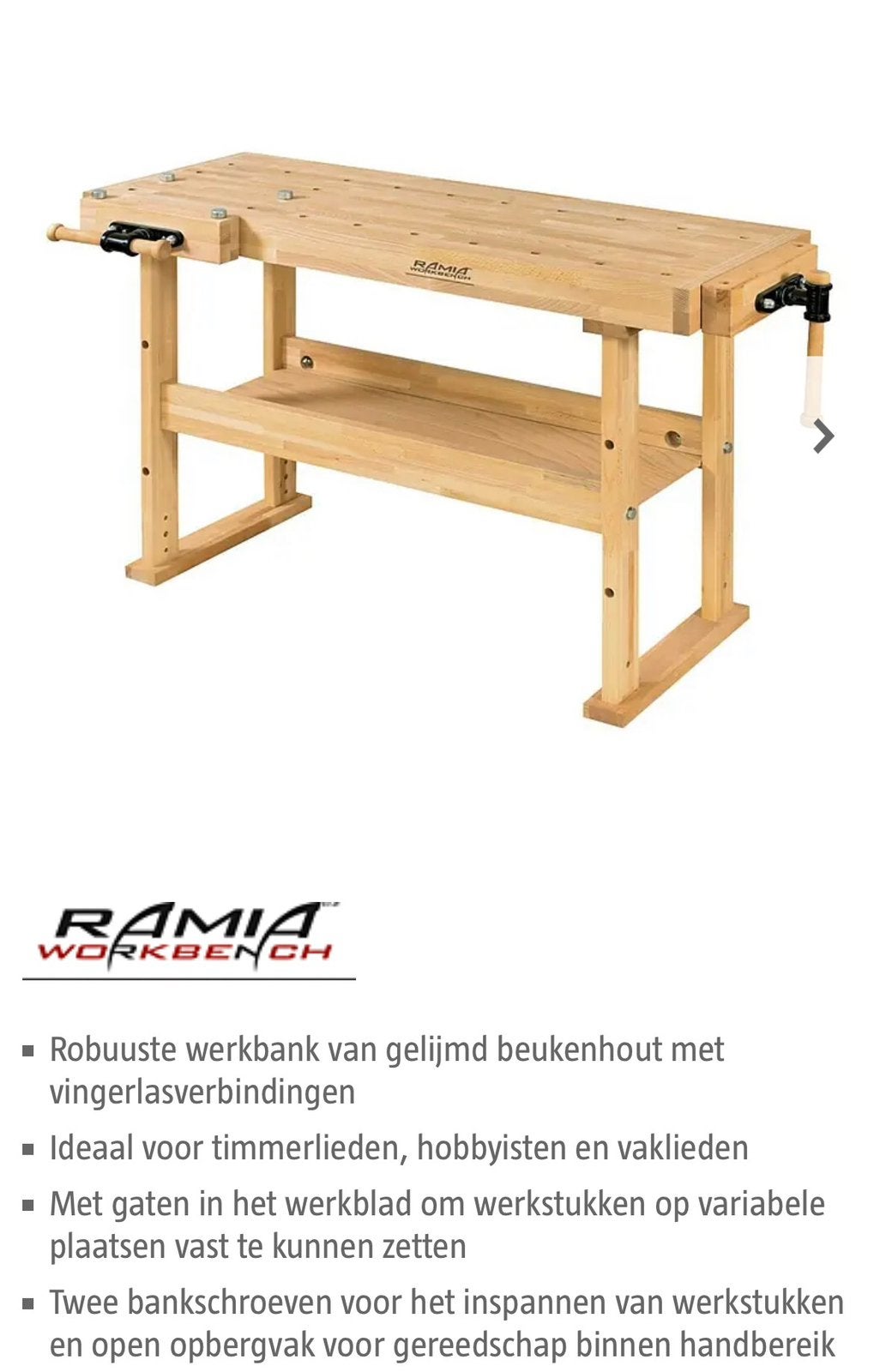 Werkbank Ramia 130 x 50 x 85 dubbele bankschroef, Ophalen, Zo goed als nieuw, Minder dan 70 cm, Bankschroef