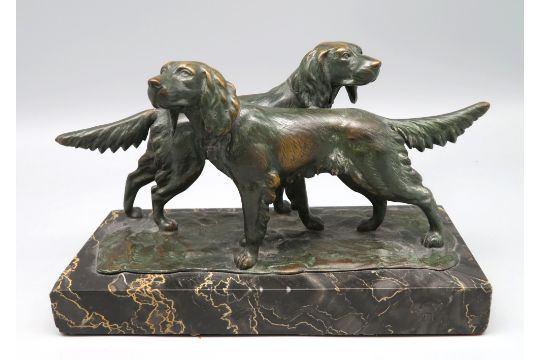== GESIGNEERD== c a 1900 == BRONS == 2 honden =, Ophalen of Verzenden, Brons