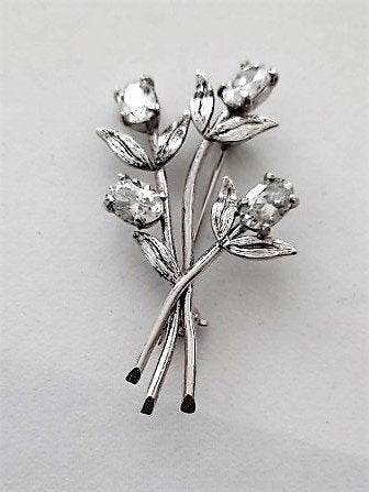 Zilveren tulpen broche met strass, 925 (7933-5398), Ophalen, Nieuw, Zilver, Zilver