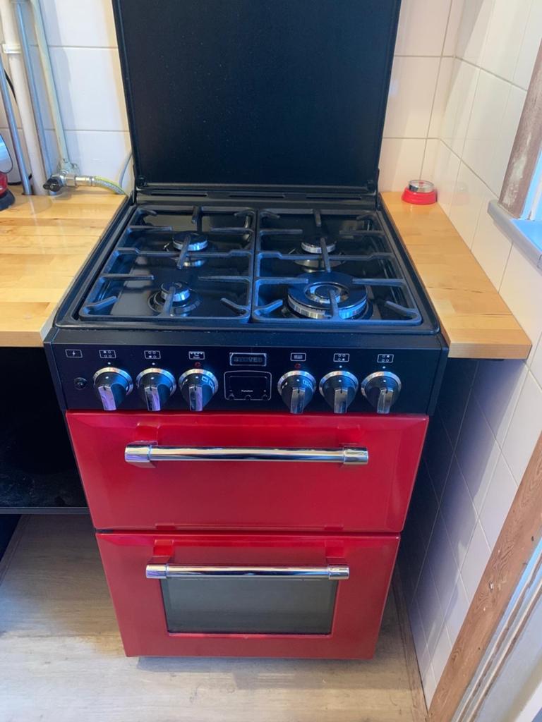 Stoves gasfornuis met dubbele oven - Rood, Ophalen, 60 cm of meer, 4 kookzones, Zo goed als nieuw