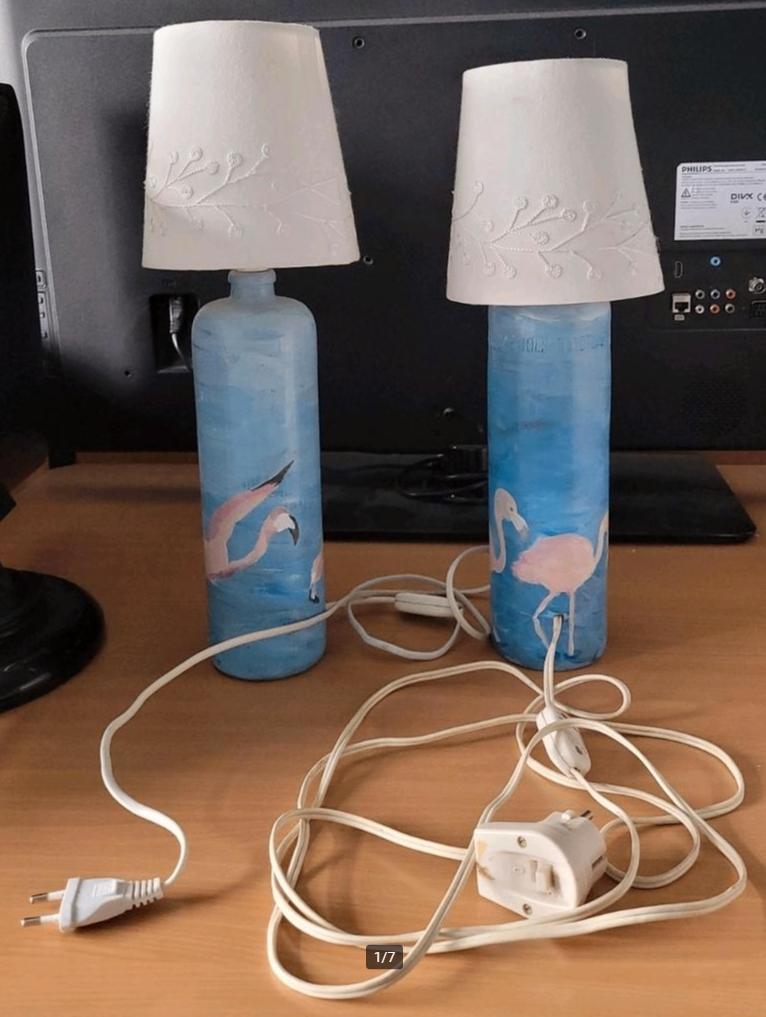 2x Flamingo bedlamp / tafellamp / nachtlamp / lamp, Ophalen of Verzenden, Gebruikt, Handgeschilderd, Minder dan 50 cm