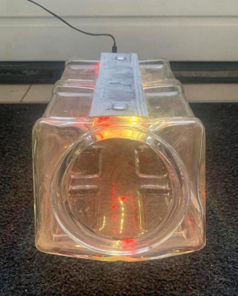Grote vintage snoeppot met led verlichting voor plantjes, Ophalen of Verzenden