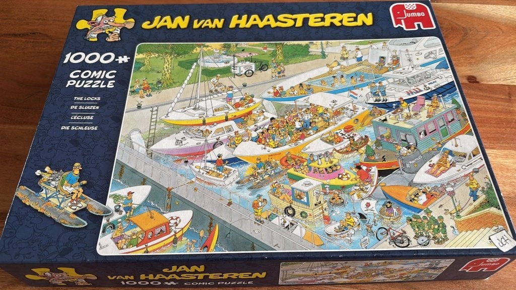 puzzel Jan van Haasteren, de Sluizen, 1000 stukjes, Ophalen of Verzenden, 500 t/m 1500 stukjes, Zo goed als nieuw, Legpuzzel