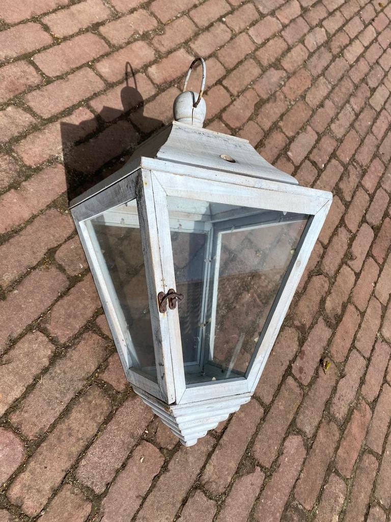 Grote houten buiten lantaarn GRATIS, Ophalen, Minder dan 50 watt, Staande lamp, Hout