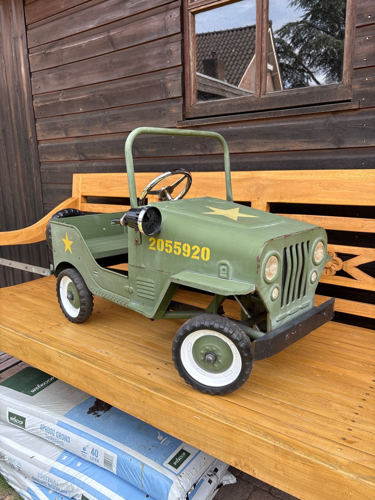 Stoere militaire trapauto jeep voor kinderen, Ophalen, Gebruikt, Trapvoertuig