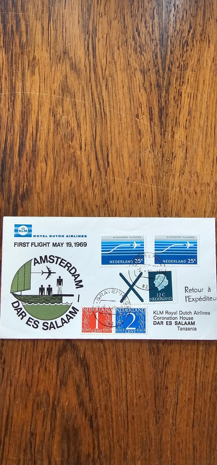 Eerste vlucht Amsterdam - Dar es Salaam KLM 1969 envelop, Verzenden, 1960 tot 1980
