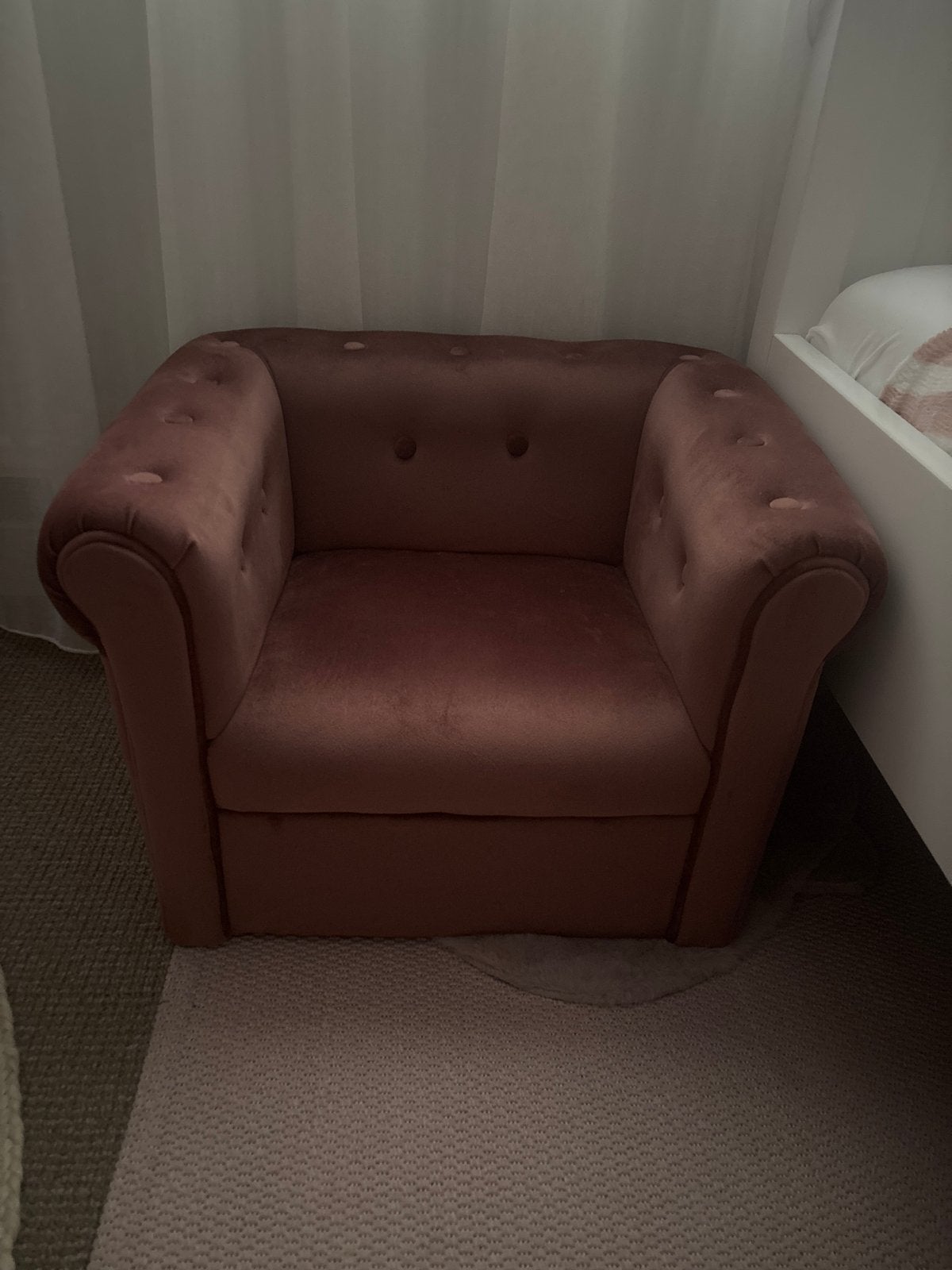 Roze fluwelen kinderfauteuil - Nieuw, Ophalen, Minder dan 75 cm, Zo goed als nieuw, Stof
