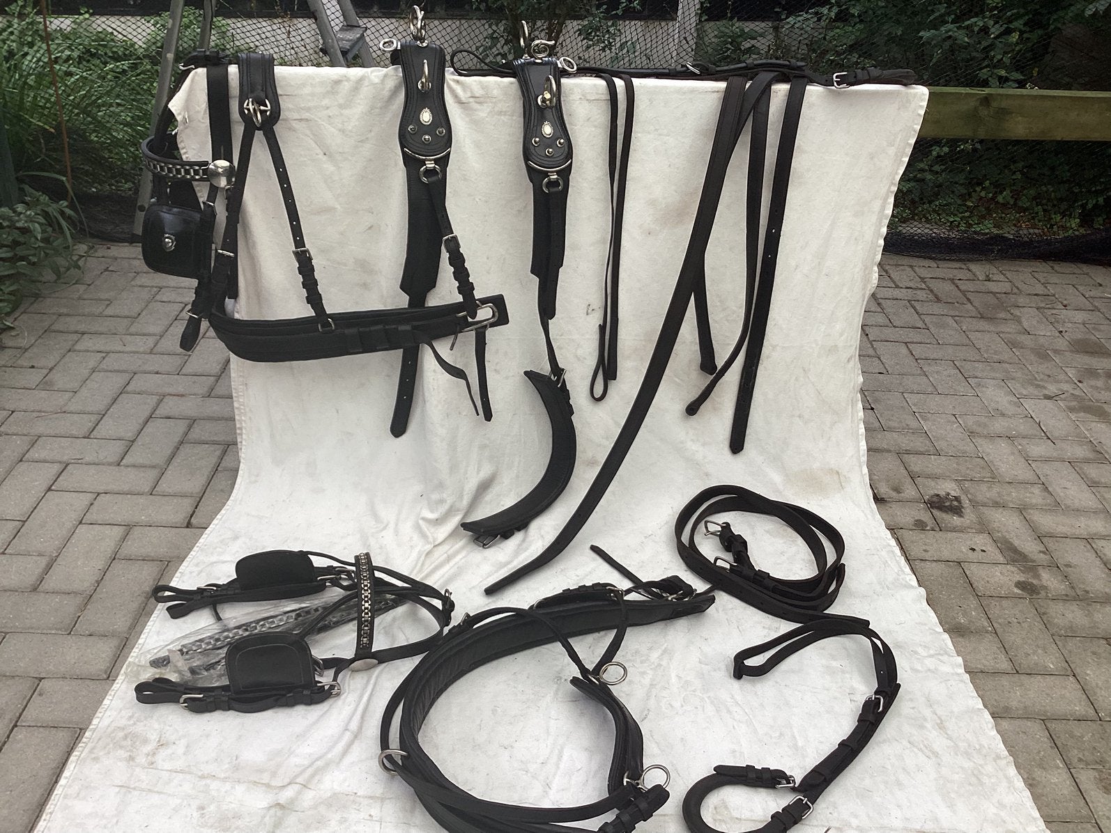 Tweespan leren mentuig cob/ pony  €290, Gebruikt, Overige disciplines, Ophalen of Verzenden, Zwart