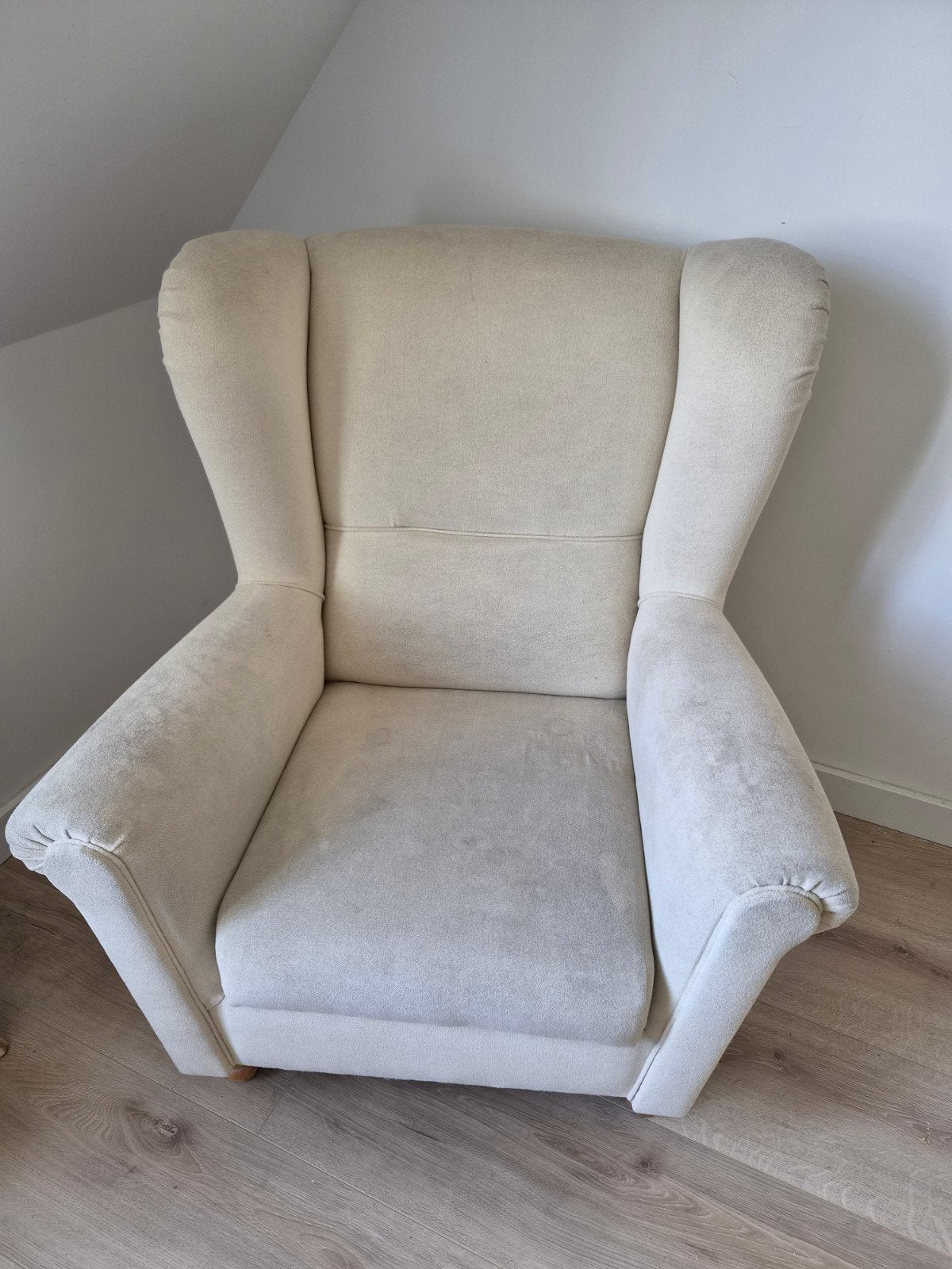 Comfortabele fauteuil - Crème stof, Ophalen, Gebruikt, Klassiek, Comfortabel, 75 tot 100 cm