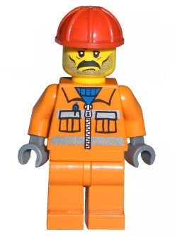 LEGO City cty0010 Construction Worker - Orange Zipper,, Lego, Ophalen of Verzenden, Minifiguur, City