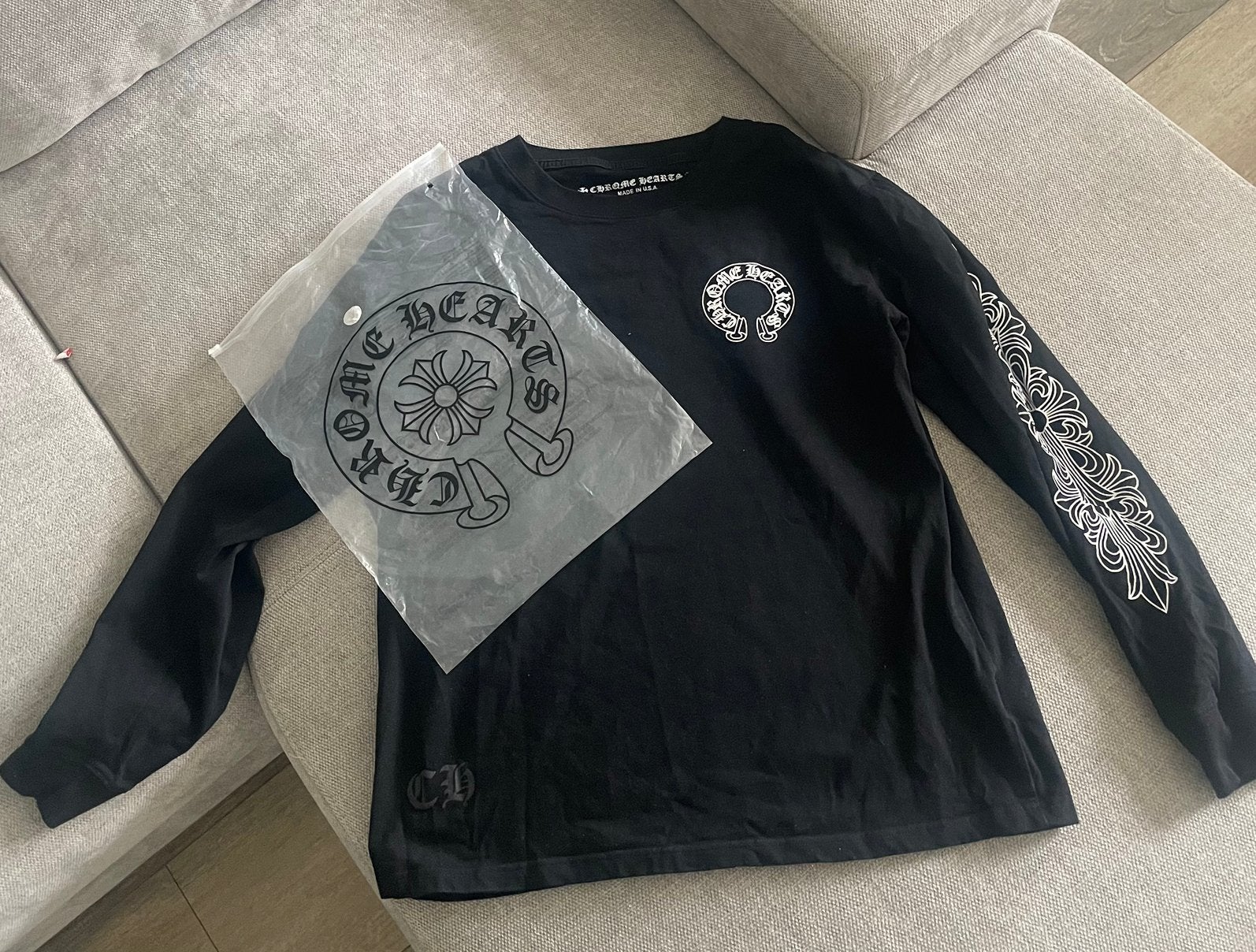 Zwart chrome hearts long sleeve maat L, Ophalen of Verzenden, Zo goed als nieuw, Maat 52/54 (L), Zwart