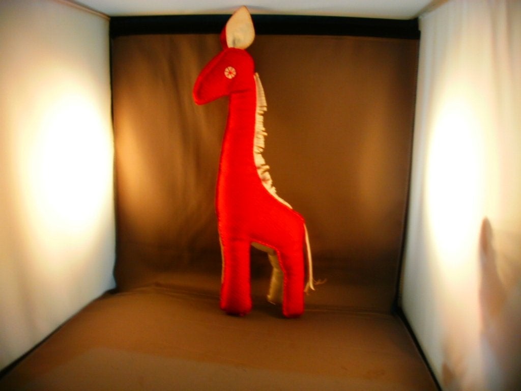 vintage/retro giraf skai nep leer rood wit 40 cm stiksels, Ophalen of Verzenden